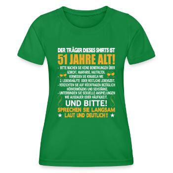 Der Träger dieses Shirts ist 51 Jahre alt 51. - Frauen Funktions-T-Shirt - Kelly Green - Vorne - AI Model Female 172 dark (172cm)