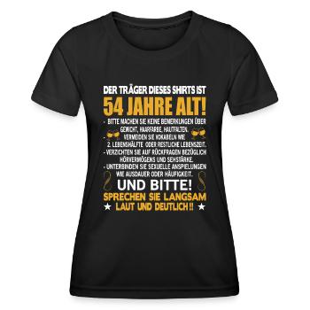 Der Träger dieses Shirts ist 54 Jahre alt 54. - Frauen Funktions-T-Shirt - Schwarz - Vorne - AI Model Female 172 light (172cm)