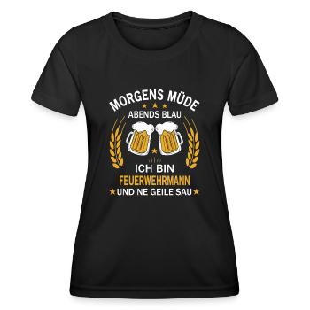 Morgens Müde Abends Blau Ich bin Feuerwehrmann - Frauen Funktions-T-Shirt - Schwarz - Vorne - AI Model Female 172 light (172cm)