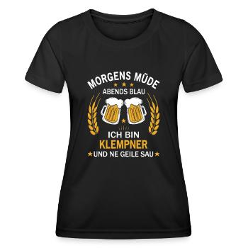 Morgens Müde Abends Blau Ich bin Klempner - Frauen Funktions-T-Shirt - Schwarz - Vorne - AI Model Female 172 light (172cm)