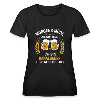 Morgens Müde Abends Blau Ich bin Kanalbauer - Frauen Funktions-T-Shirt - Schwarz - Vorne - AI Model Female 172 light (172cm)
