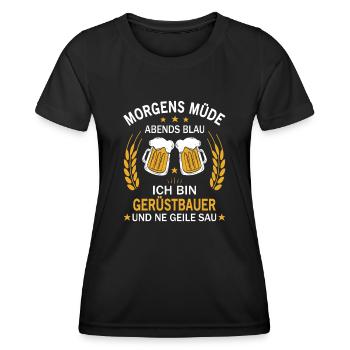 Morgens Müde Abends Blau Ich bin Gerüstbauer - Frauen Funktions-T-Shirt - Schwarz - Vorne - AI Model Female 172 light (172cm)