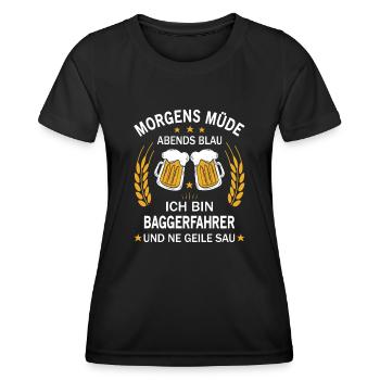 Morgens Müde Abends Blau Ich bin Baggerfahrer - Frauen Funktions-T-Shirt - Schwarz - Vorne - AI Model Female 172 light (172cm)