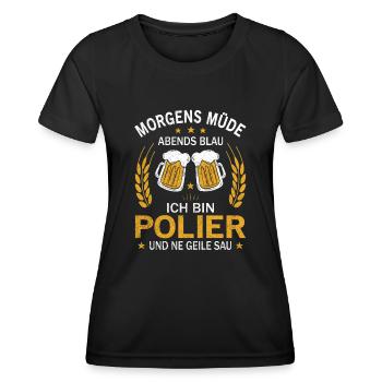 Morgens Müde Abends Blau Ich bin Polier - Frauen Funktions-T-Shirt - Schwarz - Vorne - AI Model Female 172 light (172cm)