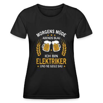 Morgens Müde Abends Blau Ich bin Elektriker - Frauen Funktions-T-Shirt - Schwarz - Vorne - AI Model Female 172 light (172cm)