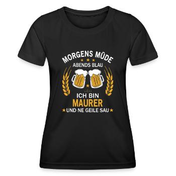 Morgens Müde Abends Blau Ich bin Maurer - Frauen Funktions-T-Shirt - Schwarz - Vorne - AI Model Female 172 light (172cm)