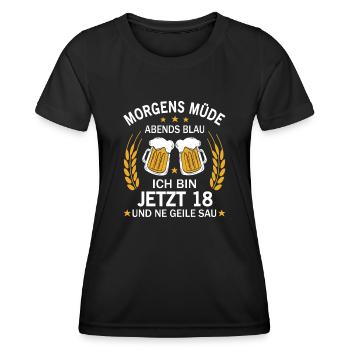 18. Geburtstag Morgens Müde Abends Blau Ich bin - Frauen Funktions-T-Shirt - Schwarz - Vorne - AI Model Female 172 light (172cm)