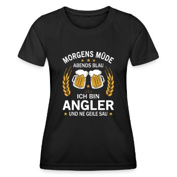 Morgens Müde Abends Blau Ich bin Angler - Frauen Funktions-T-Shirt - Schwarz - Vorne - AI Model Female 172 light (172cm)