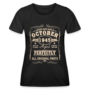 Millésime Octobre 1945 Anniversaire - T-shirt sport Femme - noir - Devant - AI Model Female 172 light (172cm)