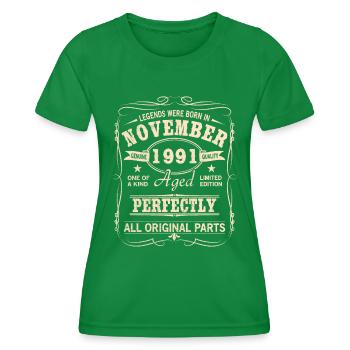 Vintage November 1991 Geburtstag - Frauen Funktions-T-Shirt - Kelly Green - Vorne - AI Model Female 172 dark (172cm)