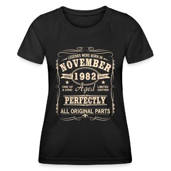 Millésime Novembre 1982 Anniversaire - T-shirt sport Femme - noir - Devant - AI Model Female 172 light (172cm)