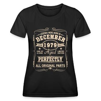 Millésime Décembre 1979 Anniversaire - T-shirt sport Femme - noir - Devant - AI Model Female 172 light (172cm)