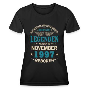 All people are born equal November 1997 - Women's Functional T-Shirt - black - Front - AI Model Female 172 light (172cm)