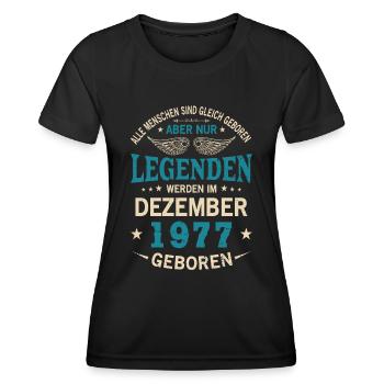 All people are born equal December 1977 - Women's Functional T-Shirt - black - Front - AI Model Female 172 light (172cm)