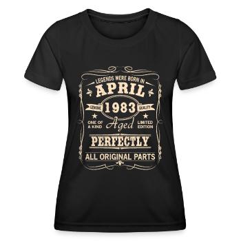 Millésime Avril 1983 Anniversaire - T-shirt sport Femme - noir - Devant - AI Model Female 172 light (172cm)
