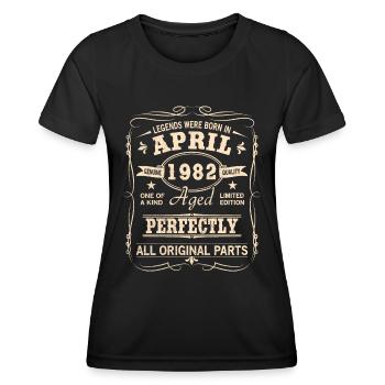 Millésime Avril 1982 Anniversaire - T-shirt sport Femme - noir - Devant - AI Model Female 172 light (172cm)