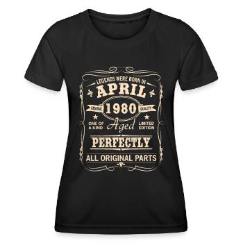 Millésime Avril 1980 Anniversaire - T-shirt sport Femme - noir - Devant - AI Model Female 172 light (172cm)