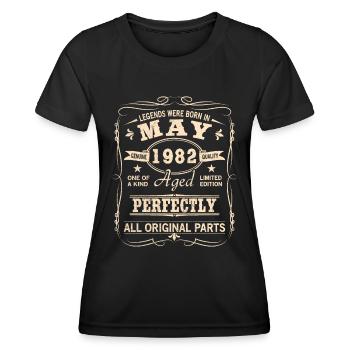 Millésime Mai 1982 Anniversaire - T-shirt sport Femme - noir - Devant - AI Model Female 172 light (172cm)