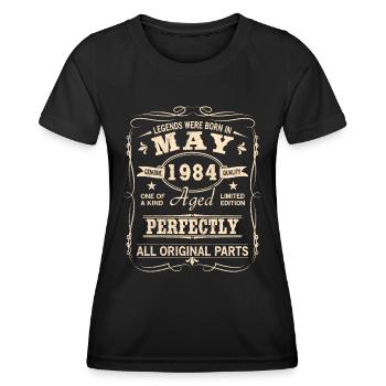 Millésime Mai 1984 Anniversaire - T-shirt sport Femme - noir - Devant - AI Model Female 172 light (172cm)