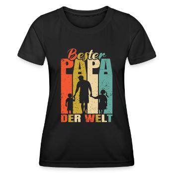 Bester Papa der Welt 2 Kinder Ehemann Papa - Frauen Funktions-T-Shirt - Schwarz - Vorne - AI Model Female 172 light (172cm)