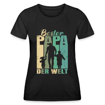 Bester Papa der Welt 2 Kinder Ehemann Papa - Frauen Funktions-T-Shirt - Schwarz - Vorne - AI Model Female 172 light (172cm)