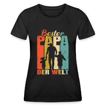 Bester Papa der Welt 2 Kinder Ehemann Papa - Frauen Funktions-T-Shirt - Schwarz - Vorne - AI Model Female 172 light (172cm)
