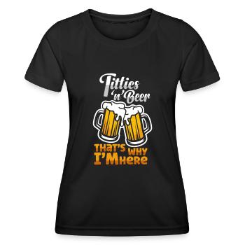 Bierliebhaber Design | I love Titties and Beer - Frauen Funktions-T-Shirt - Schwarz - Vorne - AI Model Female 172 light (172cm)