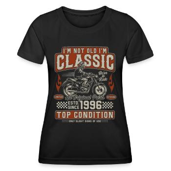 Moto rétro vintage classique 1996 - T-shirt sport Femme - noir - Devant - AI Model Female 172 light (172cm)