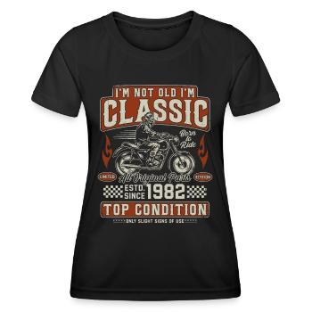 Klassiker 1982 Jahrgang Vintage Retro Motorrad - Frauen Funktions-T-Shirt - Schwarz - Vorne - AI Model Female 172 light (172cm)