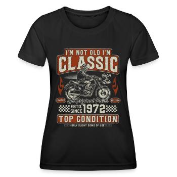 Klassiker 1972 Jahrgang Vintage Retro Motorrad - Frauen Funktions-T-Shirt - Schwarz - Vorne - AI Model Female 172 light (172cm)
