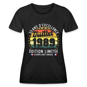 33 Ans Anniversaire Vintage Né en juillet 1989 - T-shirt sport Femme - noir - Devant - AI Model Female 172 light (172cm)