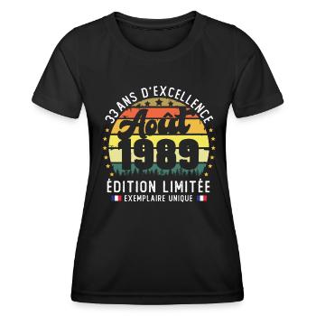 33 Ans Anniversaire Vintage Né en Août 1989 - T-shirt sport Femme - noir - Devant - AI Model Female 172 light (172cm)