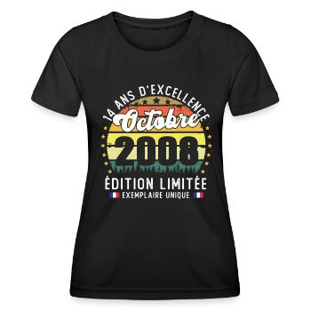 14 Ans Anniversaire Vintage Né en Septembre 2008 - T-shirt sport Femme - noir - Devant - AI Model Female 172 light (172cm)