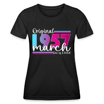 66th birthday Mrs. Original March Born 1957 - Women's Functional T-Shirt - black - Front - AI Model Female 172 light (172cm)