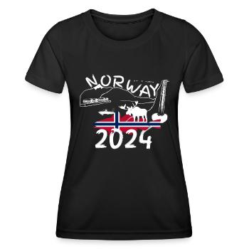 Norwegen 2024 Dorsch mit Bergen und Elch Angeln - Frauen Funktions-T-Shirt - Schwarz - Vorne - AI Model Female 172 light (172cm)