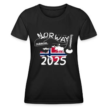 Norwegen 2025 Scholle mit Bergen und Elch Angeln - Frauen Funktions-T-Shirt - Schwarz - Vorne - AI Model Female 172 light (172cm)