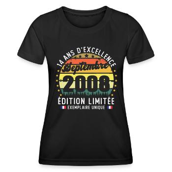 14 Ans Anniversaire Vintage Né en Septembre 2008 - T-shirt sport Femme - noir - Devant - AI Model Female 172 light (172cm)