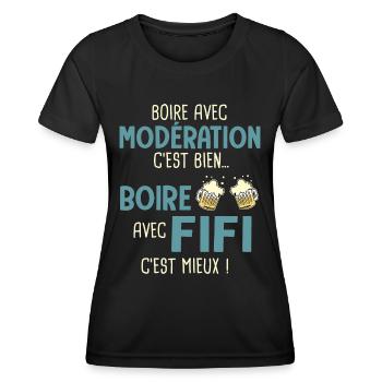 philippe modération boire avec fifi c'est mieux - T-shirt sport Femme - noir - Devant - AI Model Female 172 light (172cm)