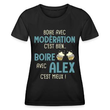 alexandre modération boire avec alex c'est mieux - T-shirt sport Femme - noir - Devant - AI Model Female 172 light (172cm)