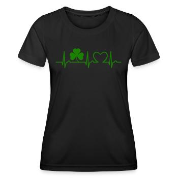 St Patrick’s Day - Courbe du cœur - Trèfle - T-shirt sport Femme - noir - Devant - AI Model Female 172 light (172cm)