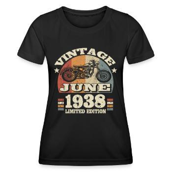 Born in June 1938 - 85 years old - Women's Functional T-Shirt - black - Front - AI Model Female 172 light (172cm)