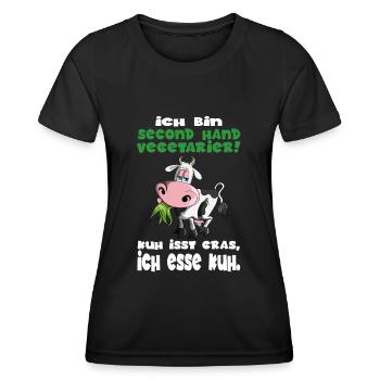 Ich bin second Hand Anti Vegetarier Kühe BBQ Steak - Frauen Funktions-T-Shirt - Schwarz - Vorne - AI Model Female 172 light (172cm)
