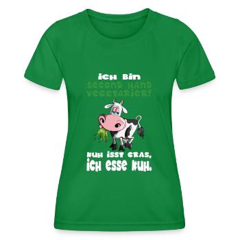 Ich bin second Hand Anti Vegetarier Kühe BBQ Steak - Frauen Funktions-T-Shirt - Kelly Green - Vorne - AI Model Female 172 dark (172cm)