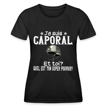 Caporal Militaire Armée Métier Super Pouvoir - T-shirt sport Femme - noir - Devant - AI Model Female 172 light (172cm)