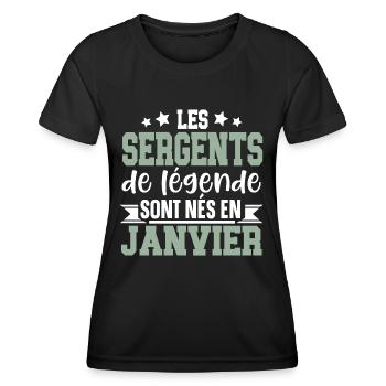 Sergent Militaire Armée Janvier Anniversaire - T-shirt sport Femme - noir - Devant - AI Model Female 172 light (172cm)