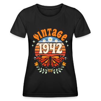Rétro et Vintage 1942 Femme 80 Ans Anniversaire - T-shirt sport Femme - noir - Devant - AI Model Female 172 light (172cm)