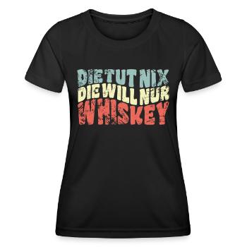 Die tut nix, die will nur Whiskey - Spruch - Frauen Funktions-T-Shirt - Schwarz - Vorne - AI Model Female 172 light (172cm)