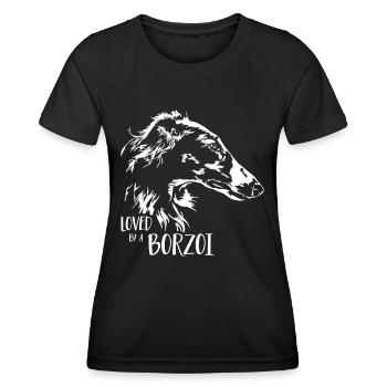 BARSOI loved by a BORZOI Hundespruch Wilsigns - Frauen Funktions-T-Shirt - Schwarz - Vorne - AI Model Female 172 light (172cm)