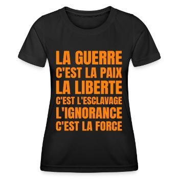 Citation Politique Orwell - Humour Noir - T-shirt sport Femme - noir - Devant - AI Model Female 172 light (172cm)