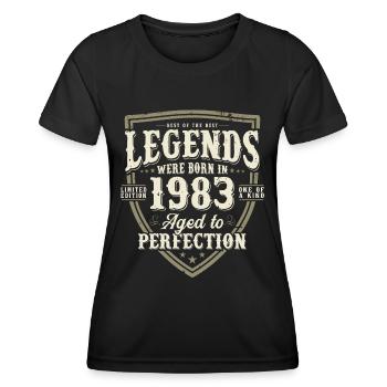 Les légendes sont nées en 1983 - T-shirt sport Femme - noir - Devant - AI Model Female 172 light (172cm)